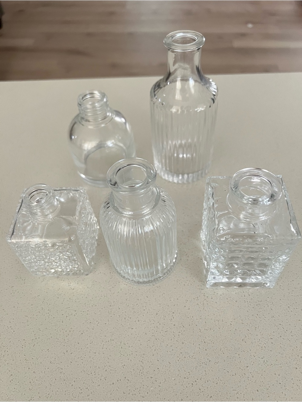 Set of 5 Clear Decorative Glass Bud Vases